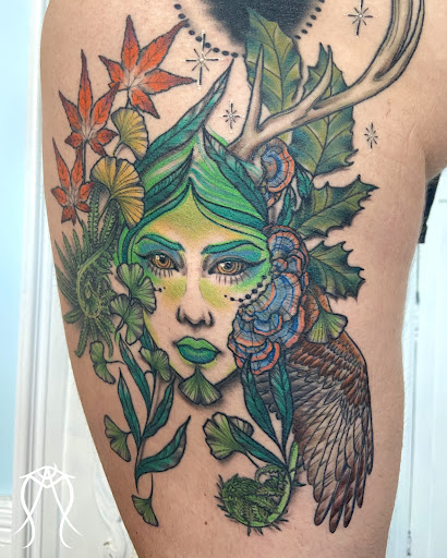 Explore face tattoos above eyebrow tattoo ideas, creative tattoo ideas in Scipio Center, available at Ace of Wands Private Tattoo & Tarot Studio . Appointment Only