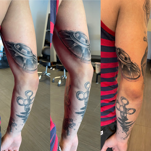 Explore drum tattoo ideas, creative tattoo ideas in Palm Harbor, available at Angry Owl Tattoo and Piercing
