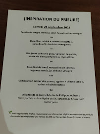 Menu / carte de La Table du Prieuré à Le Louroux