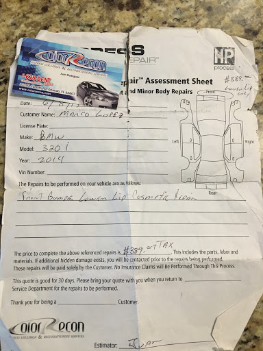 Auto Body Shop «Color Recon», reviews and photos, 2114 Forsyth Rd A, Orlando, FL 32807, USA