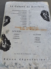 La Cabane de Vincent Boniface à Leucate menu