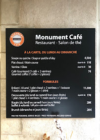 Menu du Monument Café Château d'Angers à Angers