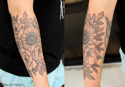 Explore background tattoo ideas sleeve, creative tattoo ideas in Fort Myers, available at Tiger Lotus Tattoo and Piercing