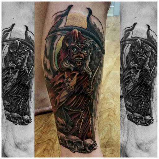 Explore iron maiden tattoo ideas, creative tattoo ideas in Grand Rapids, available at Plowshare Studios
