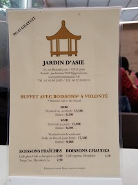 Jardin d'Asie à Paris menu