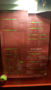 Carte du Bar Restaurant Santa Maria à Paris
