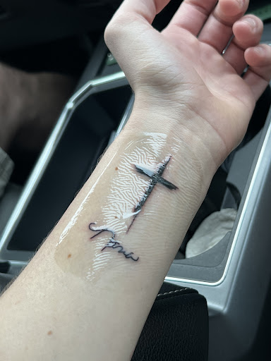 Explore arm cross tattoo ideas, creative tattoo ideas in Murray, available at Gallery X Art Collective