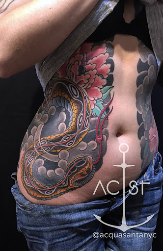 Explore linear tattoos ideas, creative tattoo ideas in New York, available at Acqua Santa Tattoo