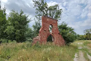 Ruiny stajni wybudowanej w stylu zamku obronnego z basztą image