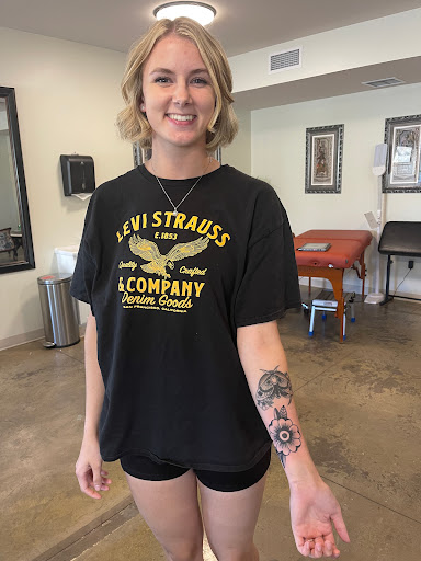 Explore chest to sleeve tattoo ideas, creative tattoo ideas in Tea, available at Red Arbor Tattoo