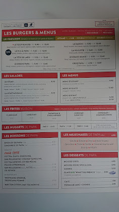 menu du Restaurant de hamburgers Les Burgers de Papa à Bordeaux