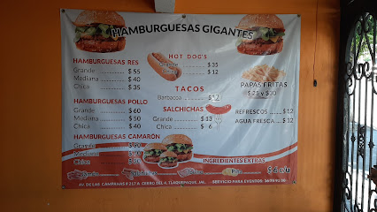 Tacos de Barbacoa, Hamburguesas y hot dogs.