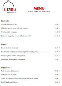 Carte du La Gabbia (Restaurant) à Mouans-Sartoux