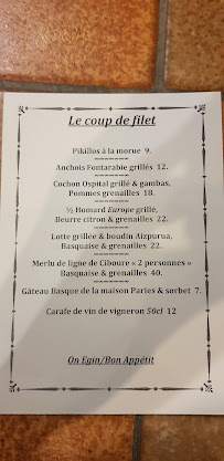 Arrantzaleak L'auberge aux Poissons à Ciboure menu