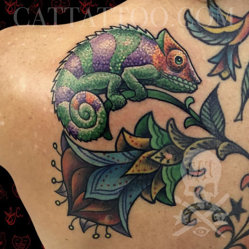 Explore skull rose tattoo ideas, creative tattoo ideas in Addison, available at Cat Tattoo