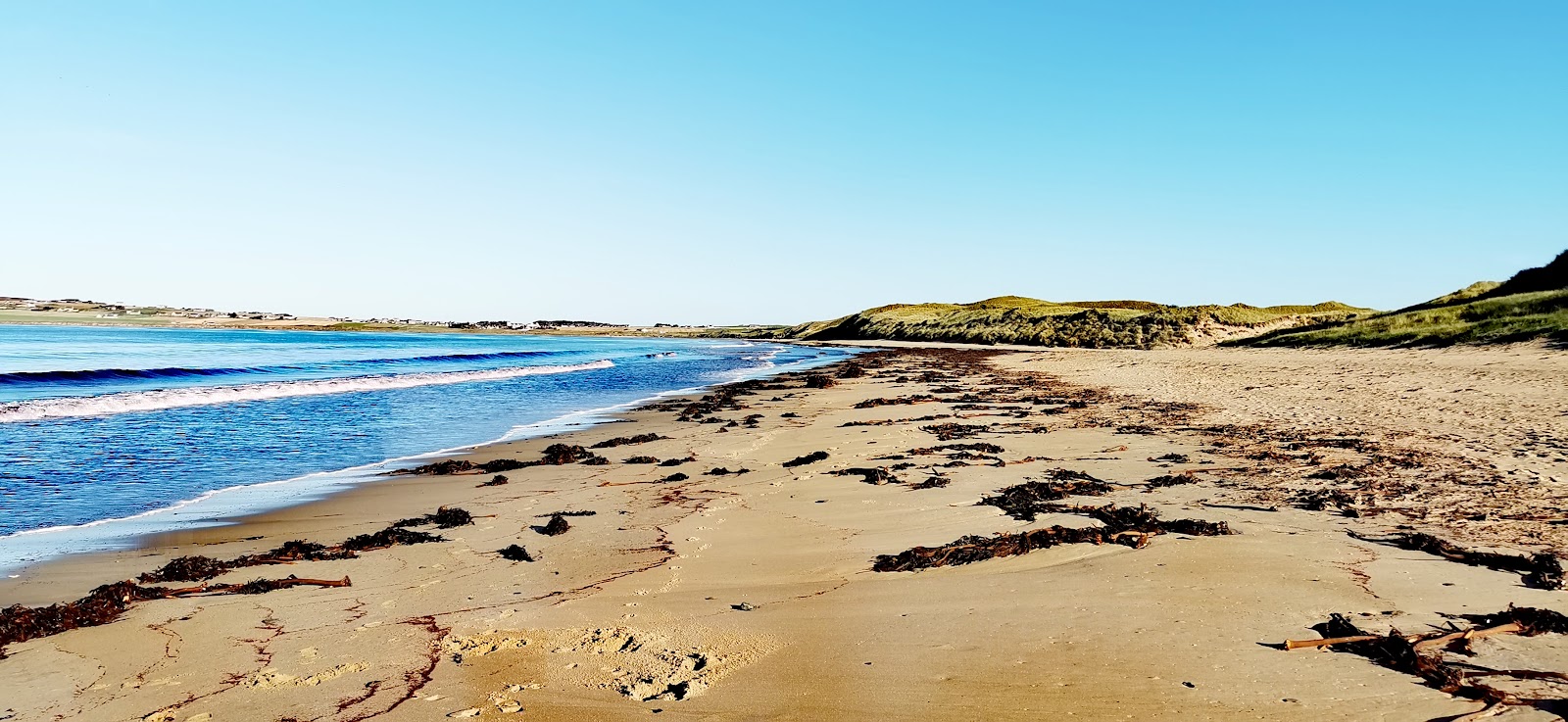 Foto av Dunnet Beach med turkos rent vatten yta