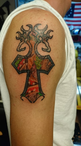 Explore upper arm sleeve tattoo ideas, creative tattoo ideas in Jonesboro, available at Immortal Ink