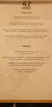 Restaurant végétalien 42 Degrés à Paris - menu / carte