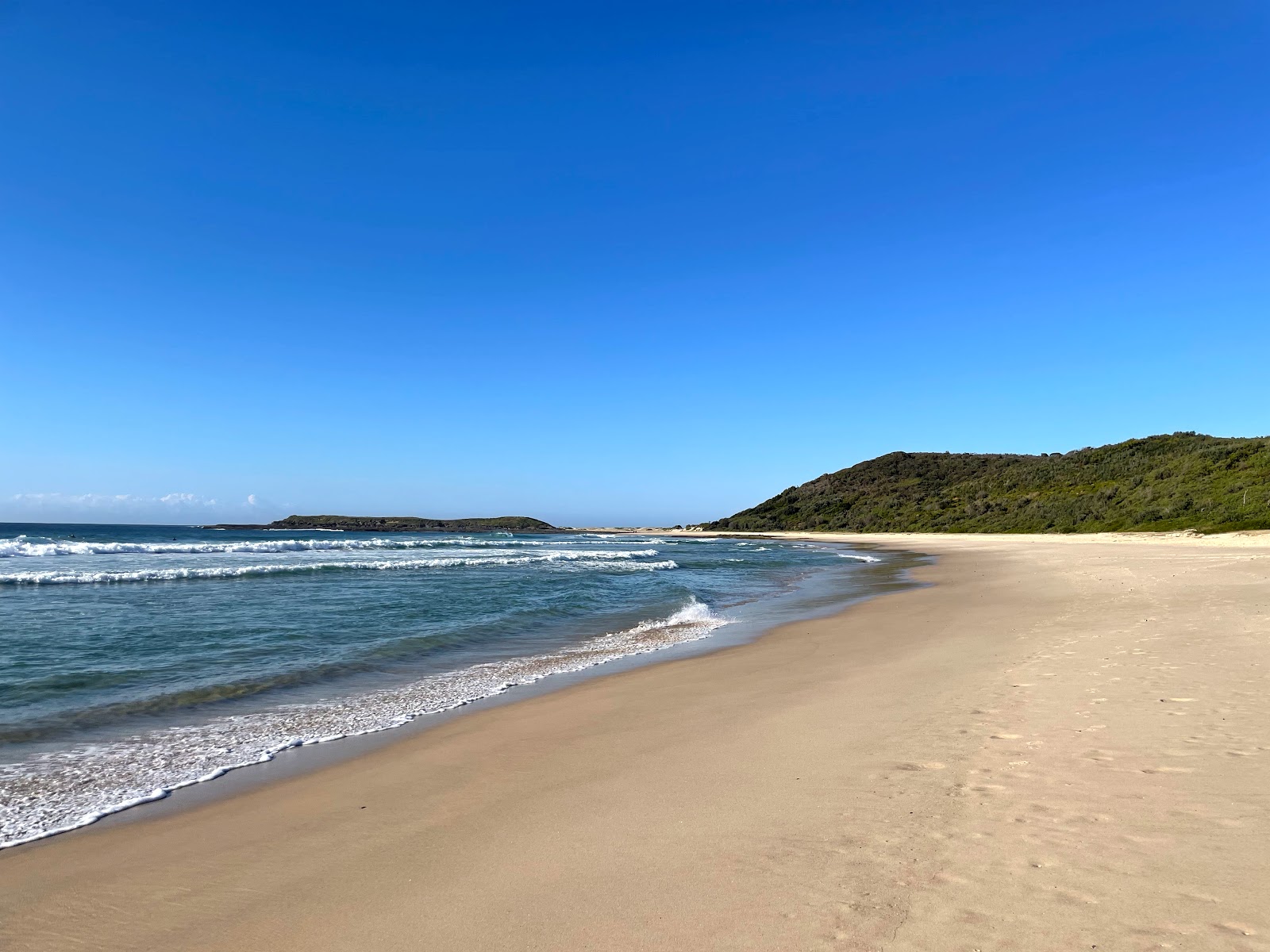 Foto van Moonee Beach met helder fijn zand oppervlakte