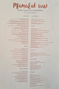Menu du Mama Eat Lab à Rome