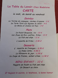 Menu / carte de La Table Du Lavoir à Montrol-Sénard