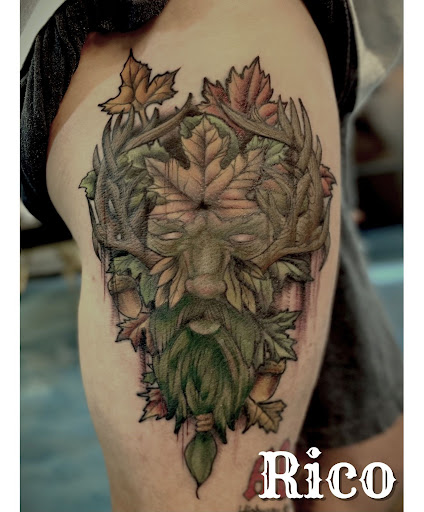 Explore forearm sleeve tattoo ideas, creative tattoo ideas in Benton, available at Relics Tattoo Studio