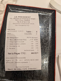 Restaurant chinois Le Président à Paris (la carte)