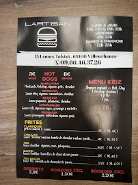 Menu / carte de Lart'isan Burger à Villeurbanne