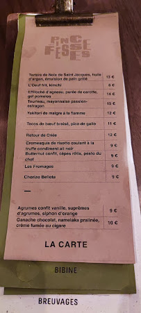 Carte du Restaurant PinceFesses à Bordeaux