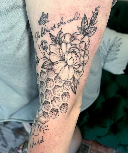 Explore tattoo name placement ideas, creative tattoo ideas in Spokane, available at Feel Good Ink