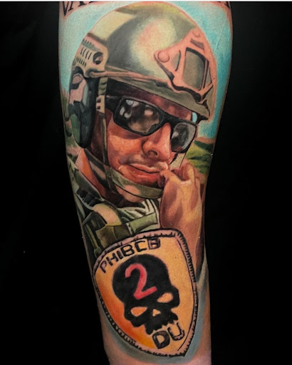 Explore half leg sleeve tattoo ideas, creative tattoo ideas in Buford, available at Inked Arts Tattoo Studio
