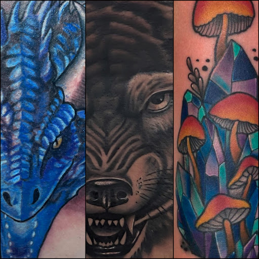 Explore black and white voodoo/ragdoll broken heart tattoo ideas, creative tattoo ideas in Sherwood, available at Golden Lotus Tattoo Studio