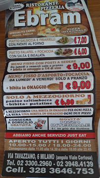 Ristorante Pizzeria Ebramo à Milan menu