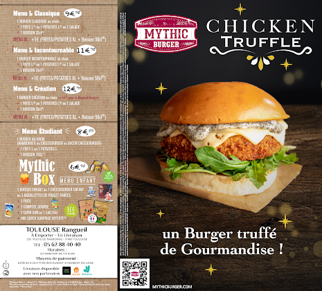 menu du Restaurant de hamburgers MYTHIC BURGER Toulouse Rangueil à Toulouse