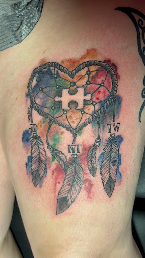 Explore disney sleeve tattoo ideas, creative tattoo ideas in Linn Creek, available at Hillard Skillard Tattoos, LLC.
