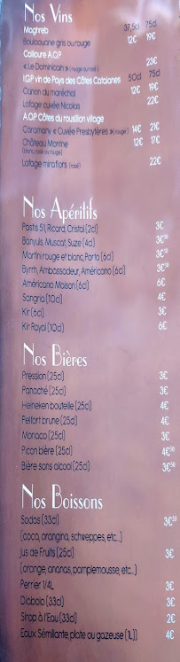 Le Casablanca du Mas Balande à Perpignan menu