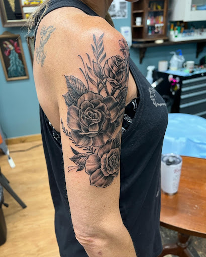 Find best shoulder tattoo ideas for your next unique tattoo in Rochester at Sacred Heart Studios