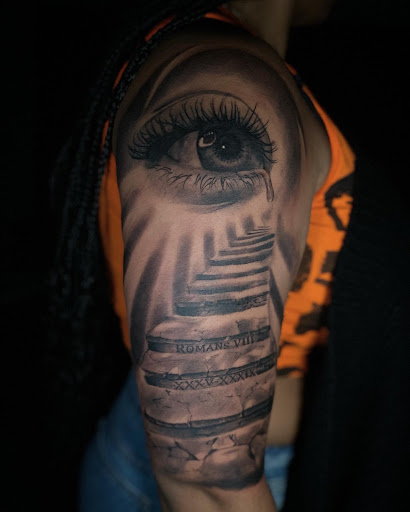 Explore mask tattoo ideas, creative tattoo ideas in Silver Spring, available at Achilles Art Studio