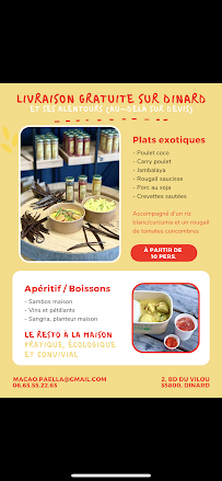 Restaurant de plats à emporter La paella du Macao à Dinard (la carte)