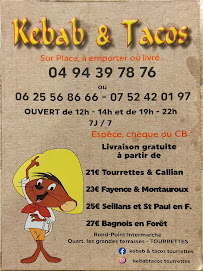 Restauration rapide kebab and tacos à Tourrettes - menu / carte