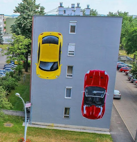 Falfestmény - Sárga és piros autó (2013)