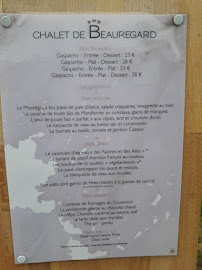 Menu du Chalet de Beauregard à Guzet