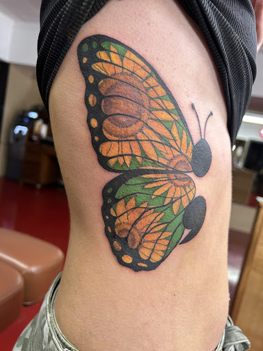 Explore shoulder chest tattoo ideas, creative tattoo ideas in Woodward, available at Paper Street Tattoo Company