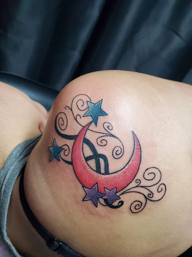 Explore crescent moon tattoo ideas, creative tattoo ideas in San Antonio, available at Its Live Through This Tattoos, Supplies, & Piercings