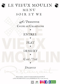 Carte du Restaurant Le Vieux Moulin, aux Cinq Avenues à Marseille à Marseille