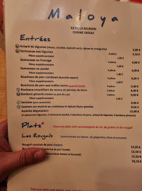 Restaurant créole Maloya à Paris (la carte)