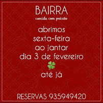 Restaurant Bairra à Canidelo (le menu)
