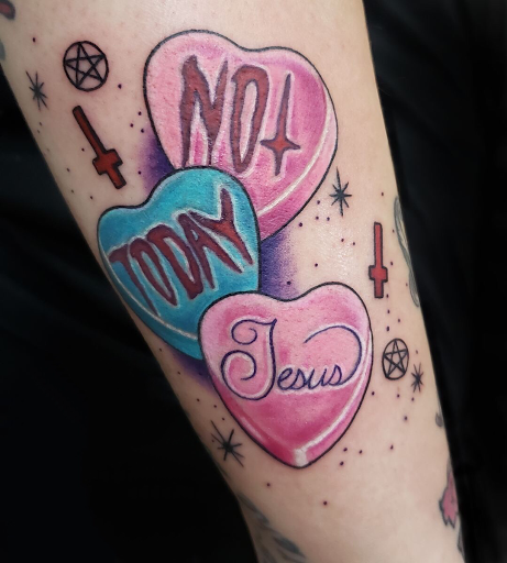 Explore cute cover up tattoo ideas, creative tattoo ideas in Upland, available at Greaskull Tattoo Alley