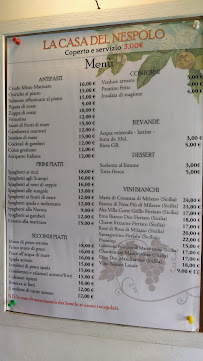 Carte du Trattoria Casa del Nespolo à Aci Trezza