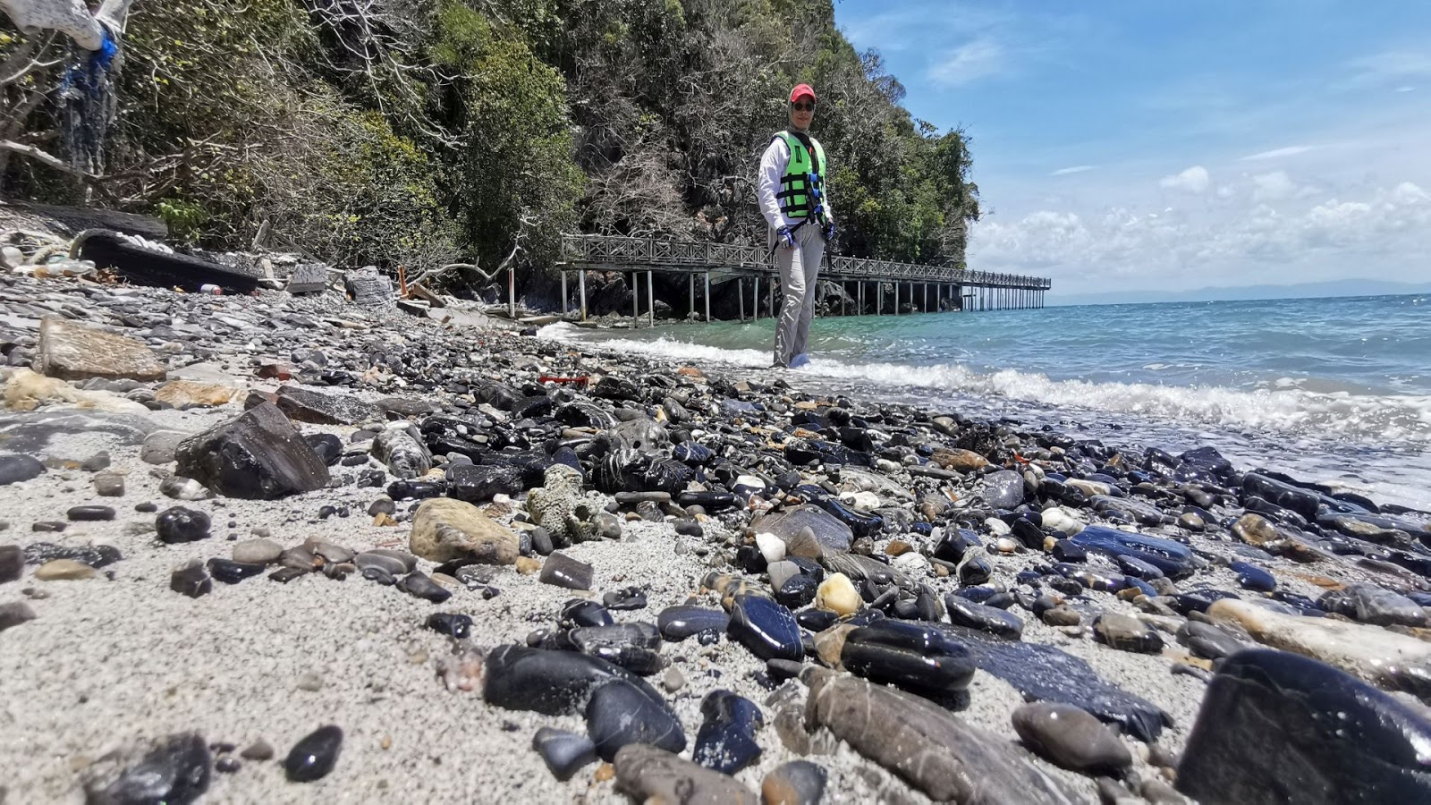 Foto de Black Sand Beach com água cristalina superfície